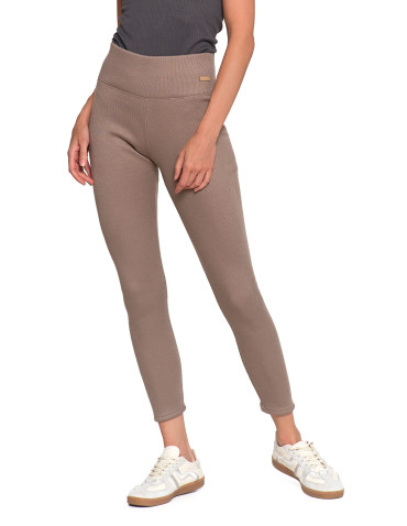 Legginsy - Prążkowane legginsy damskie z wysokim stanem ocieplane MOKKA - produkt 9