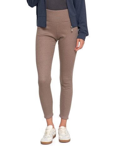 Legginsy - Prążkowane legginsy damskie z wysokim stanem ocieplane MOKKA - produkt 10