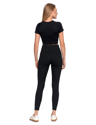 Legginsy - Prążkowane legginsy damskie z wysokim stanem ocieplane CZARNY - produkt 2