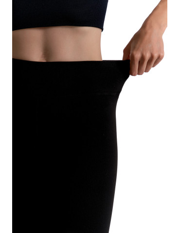 Legginsy - Prążkowane legginsy damskie z wysokim stanem ocieplane CZARNY - produkt 3