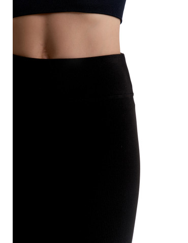 Legginsy - Prążkowane legginsy damskie z wysokim stanem ocieplane CZARNY - produkt 4