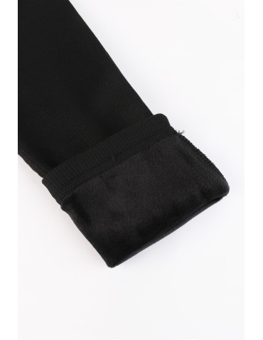 Legginsy - Prążkowane legginsy damskie z wysokim stanem ocieplane CZARNY - produkt 5