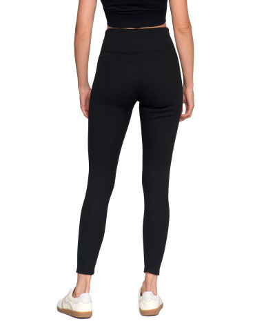 Legginsy - Prążkowane legginsy damskie z wysokim stanem ocieplane CZARNY - produkt 9