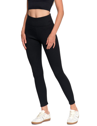 Legginsy - Prążkowane legginsy damskie z wysokim stanem ocieplane CZARNY - produkt 10