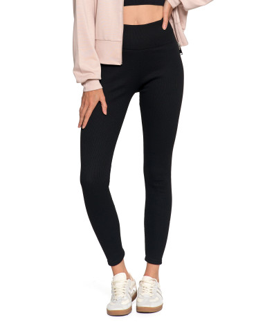 Legginsy - Prążkowane legginsy damskie z wysokim stanem ocieplane CZARNY - produkt 11