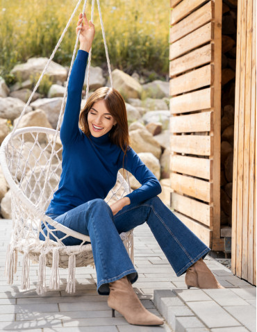 Swetry - Damski golf sweter z wiskozy NIEBIESKI - produkt 13