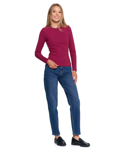 Bluzki i koszule - Bluzka damska prążkowana z długim rękawem RÓŻOWY - produkt 6