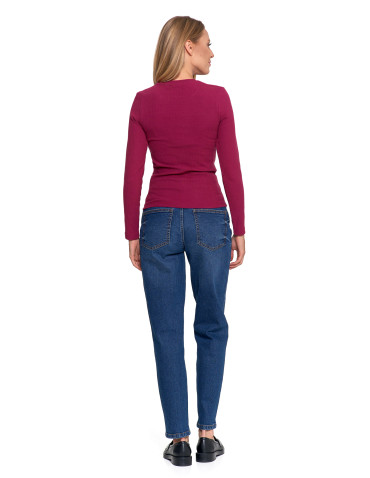 Bluzki i koszule - Bluzka damska prążkowana z długim rękawem RÓŻOWY - produkt 7