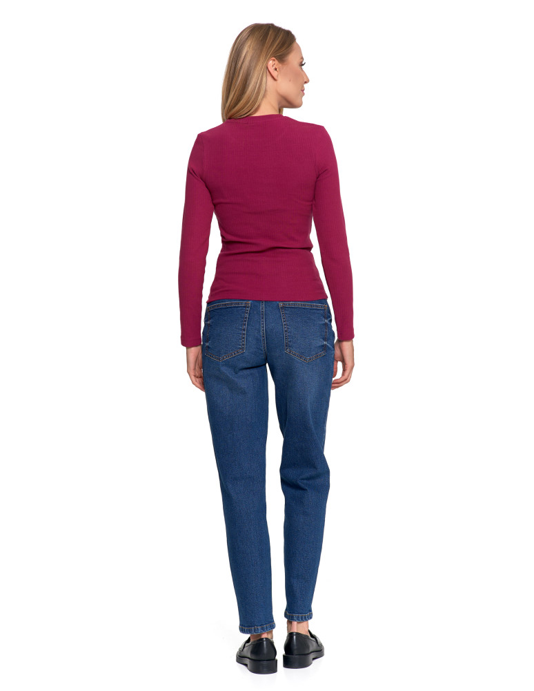 Bluzki i koszule - Bluzka damska prążkowana z długim rękawem RÓŻOWY  - produkt moraj.pl 7