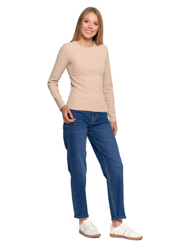 Bluzki i koszule - Bluzka damska prążkowana z długim rękawem KREMOWY - produkt 5