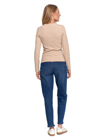 Bluzki i koszule - Bluzka damska prążkowana z długim rękawem KREMOWY - produkt 6