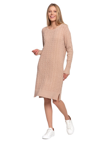 Sukienki - Sukienka swetrowa damska z warkoczowym splotem BEŻOWY - produkt 2