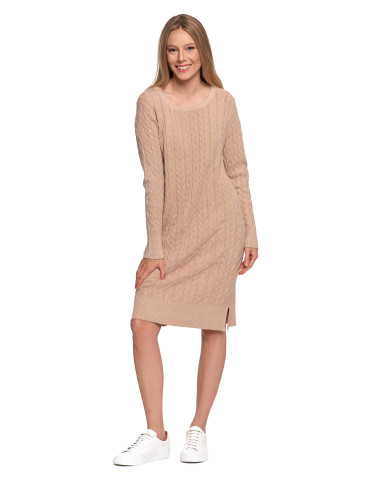 Sukienki - Sukienka swetrowa damska z warkoczowym splotem BEŻOWY - produkt 3