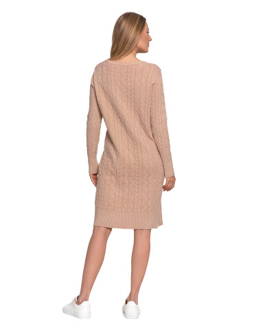 Sukienki - Sukienka swetrowa damska z warkoczowym splotem BEŻOWY - produkt 4