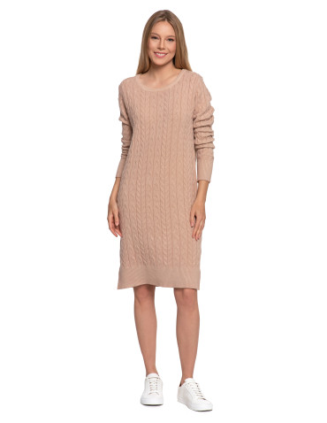 Sukienki - Sukienka swetrowa damska z warkoczowym splotem BEŻOWY - produkt 5