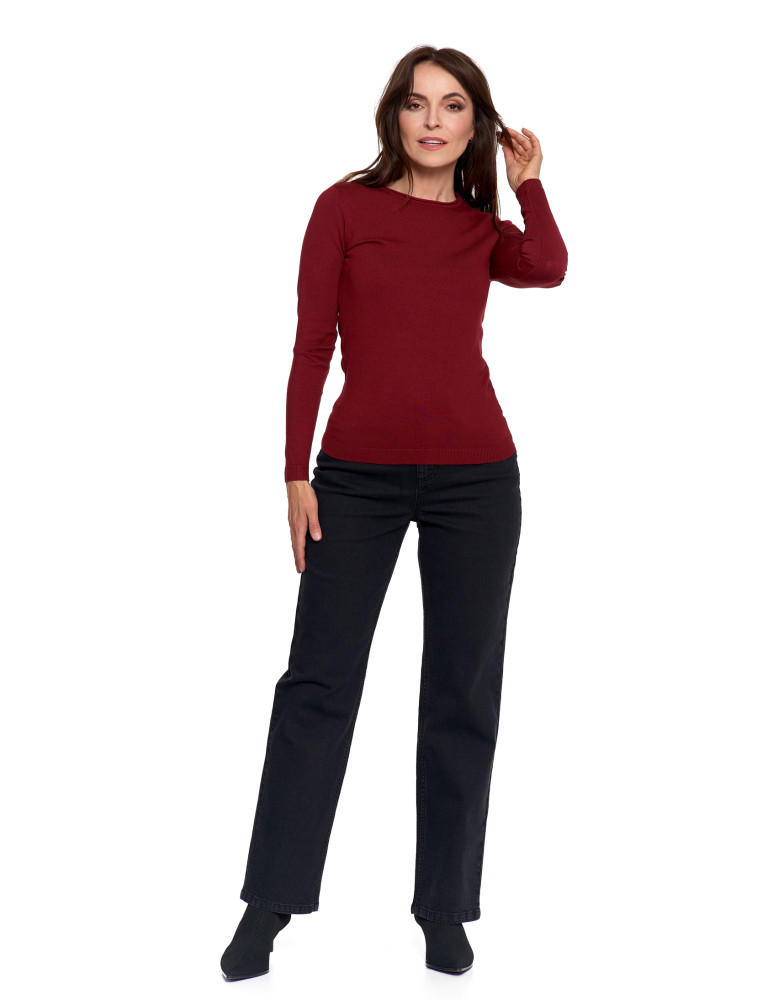 Swetry - Sweter damski cienki z wiskozy z długim rękawem BORDOWY  - produkt moraj.pl 6