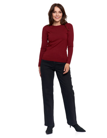 Swetry - Sweter damski cienki z wiskozy z długim rękawem BORDOWY - produkt 7
