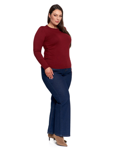 Swetry - Sweter damski cienki z wiskozy z długim rękawem BORDOWY - produkt 8