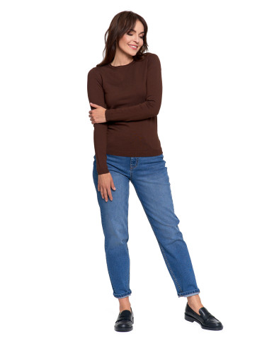 Swetry - Sweter damski cienki z wiskozy z długim rękawem BRĄZOWY - produkt 3