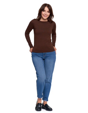 Swetry - Sweter damski cienki z wiskozy z długim rękawem BRĄZOWY - produkt 6