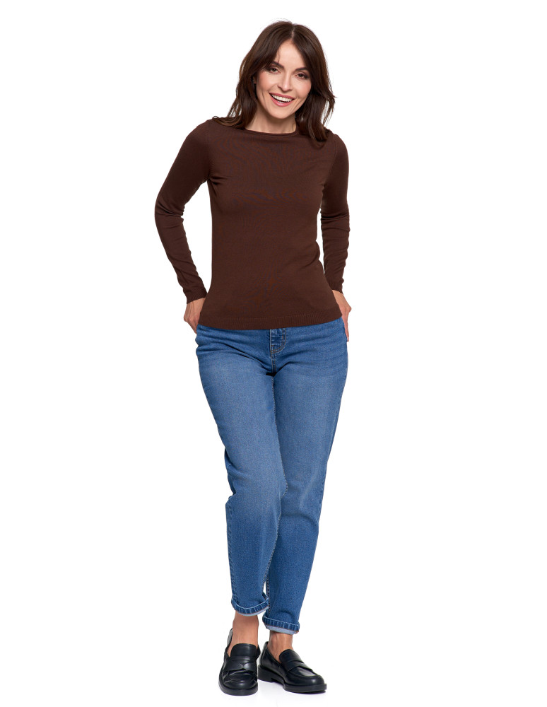 Swetry - Sweter damski cienki z wiskozy z długim rękawem BRĄZOWY  - produkt moraj.pl 6