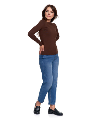 Swetry - Sweter damski cienki z wiskozy z długim rękawem BRĄZOWY - produkt 7