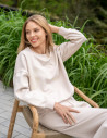 Bluza dresowa damska ocieplana luźna z haftowanymi rękawami KREMOWY