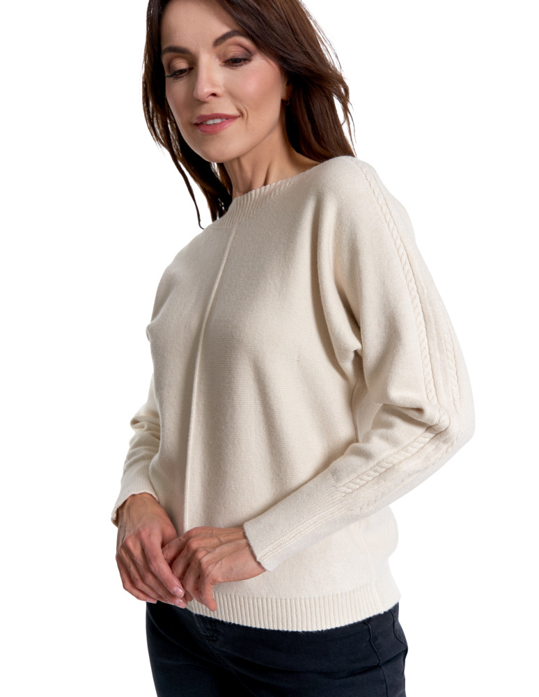 Swetry - Sweter damski wiskozowy o luźnym kroju KREMOWY  - produkt moraj.pl 4