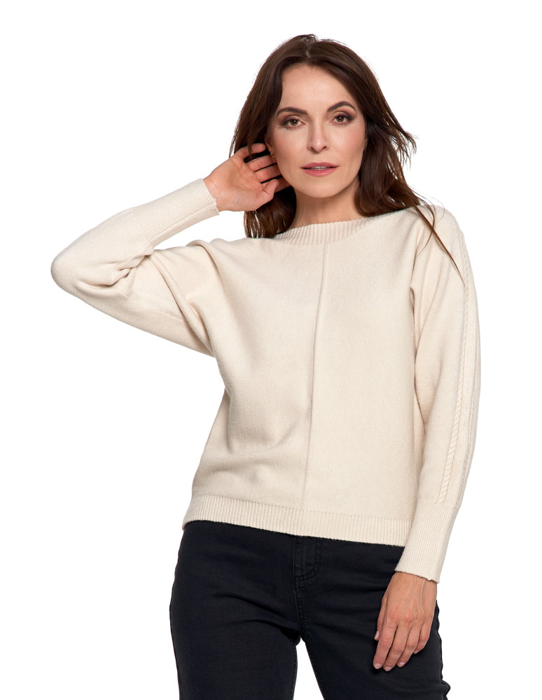 Swetry - Sweter damski wiskozowy o luźnym kroju KREMOWY  - produkt moraj.pl 5