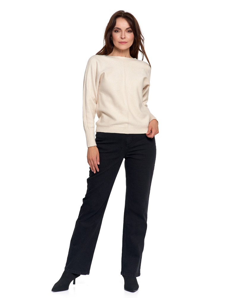 Swetry - Sweter damski wiskozowy o luźnym kroju KREMOWY  - produkt moraj.pl 7