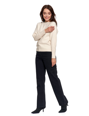 Swetry - Sweter damski wiskozowy o luźnym kroju KREMOWY - produkt 9