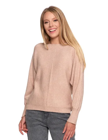 Sweter damski wiskozowy o luźnym kroju - BRĄZOWY