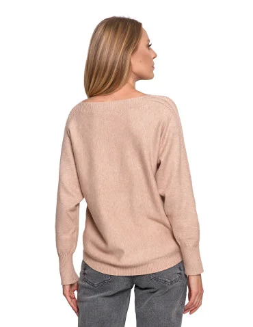 Sweter damski wiskozowy o luźnym kroju - BRĄZOWY - produkt 2