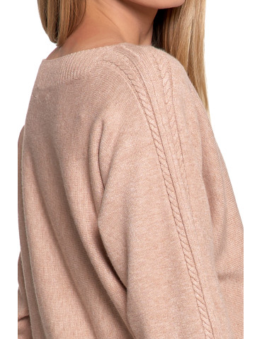 Swetry - Sweter damski wiskozowy o luźnym kroju BRĄZOWY - produkt 5