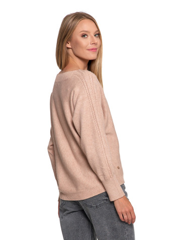 Swetry - Sweter damski wiskozowy o luźnym kroju BRĄZOWY - produkt 7