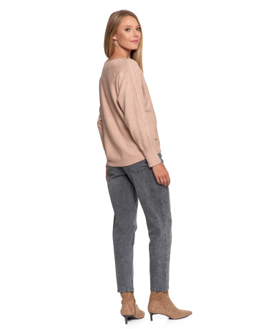 Swetry - Sweter damski wiskozowy o luźnym kroju BRĄZOWY - produkt 12