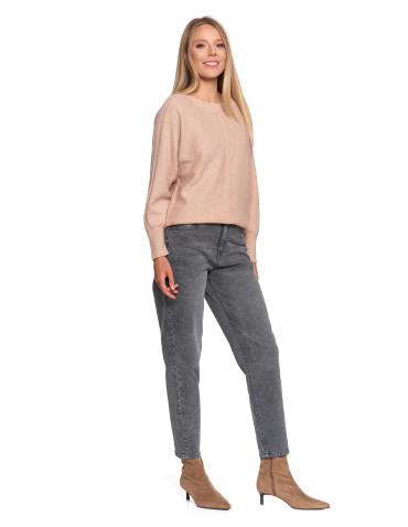 Swetry - Sweter damski wiskozowy o luźnym kroju BRĄZOWY - produkt 13