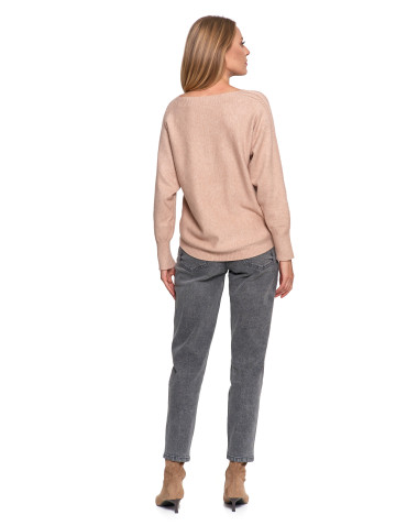 Swetry - Sweter damski wiskozowy o luźnym kroju BRĄZOWY - produkt 15