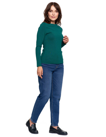 Swetry - Sweter damski z wiskozy cienki o dopasowanym kroju ZIELONY - produkt 7