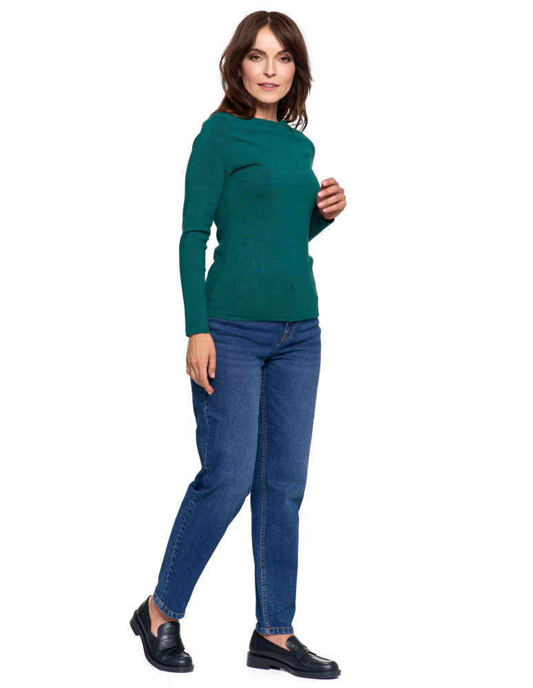 Swetry - Sweter damski z wiskozy cienki o dopasowanym kroju ZIELONY  - produkt moraj.pl 7