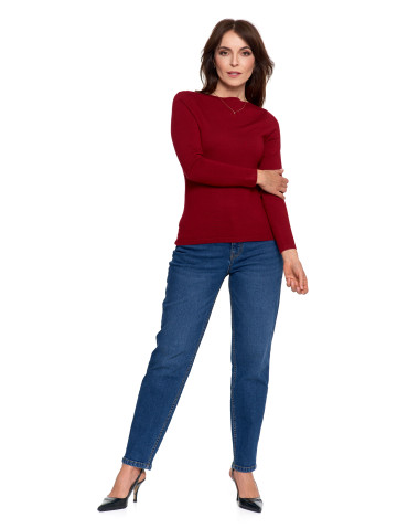 Swetry - Sweter damski z wiskozy cienki o dopasowanym kroju CZERWONY - produkt 5