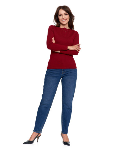 Swetry - Sweter damski z wiskozy cienki o dopasowanym kroju CZERWONY - produkt 6