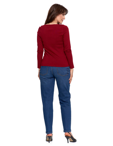 Swetry - Sweter damski z wiskozy cienki o dopasowanym kroju CZERWONY - produkt 7