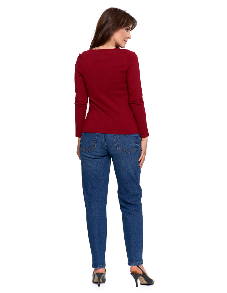 Swetry - Sweter damski z wiskozy cienki o dopasowanym kroju CZERWONY  - produkt moraj.pl 7