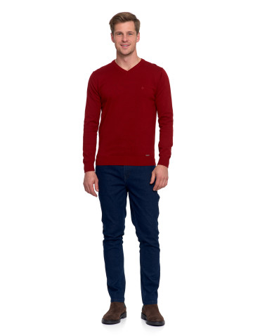 Swetry - Klasyczny sweter męski bawełniany o prostym kroju BORDOWY - produkt 1