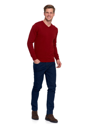 Swetry - Klasyczny sweter męski bawełniany o prostym kroju BORDOWY - produkt 2