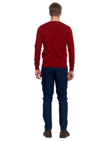 Swetry - Klasyczny sweter męski bawełniany o prostym kroju BORDOWY - produkt 3