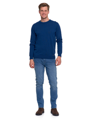 Swetry - Klasyczny sweter męski bawełniany NIEBIESKI - produkt 1