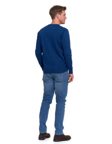 Swetry - Klasyczny sweter męski bawełniany NIEBIESKI - produkt 3