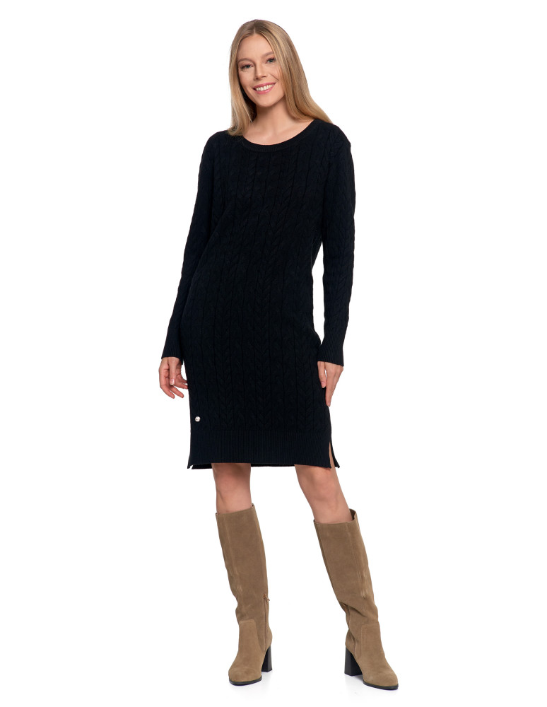 Sukienki - Sukienka swetrowa damska z warkoczowym splotem CZARNY  - produkt moraj.pl 2